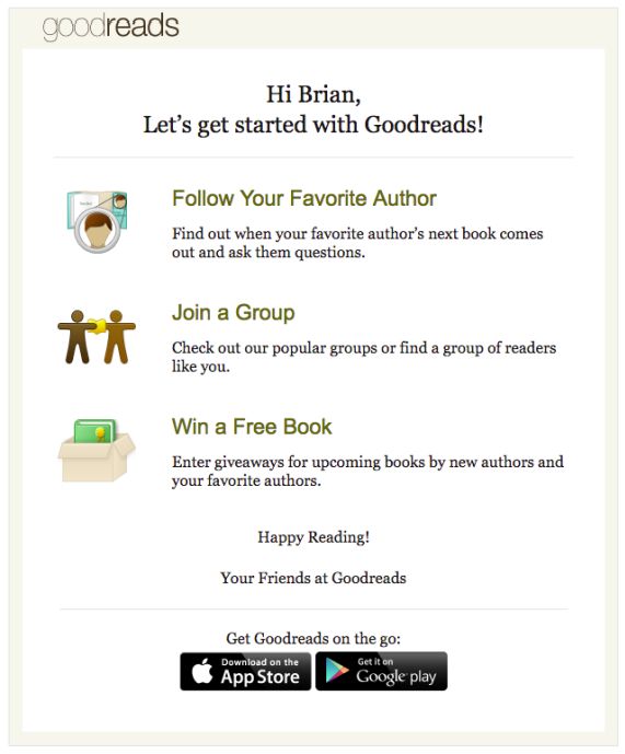 goodreads welcome email
