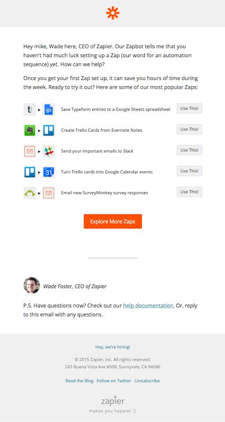 <p>Zapier usage tips email</p>