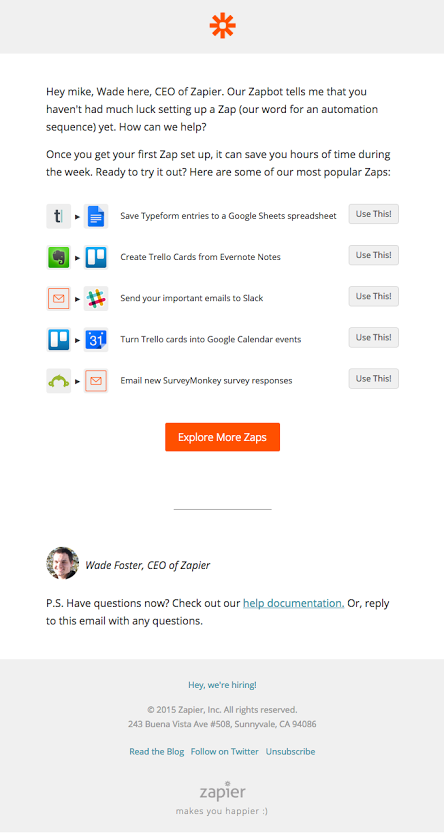 <p>Zapier usage tips email</p>
