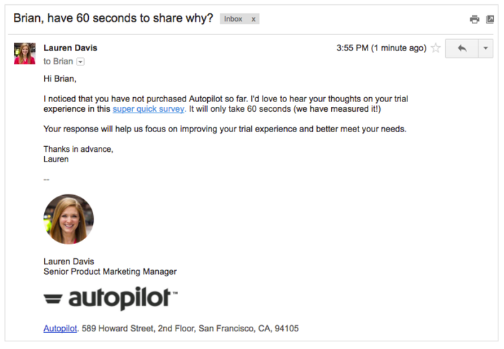 Autopilot feedback email