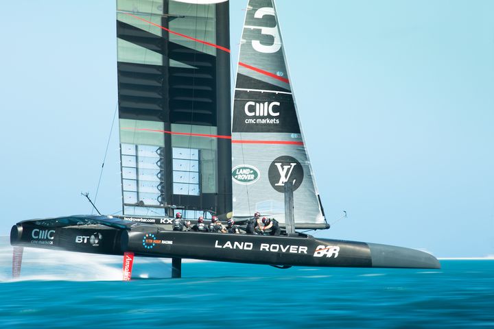 The team training on their America’s Cup Class race boat, Bermuda