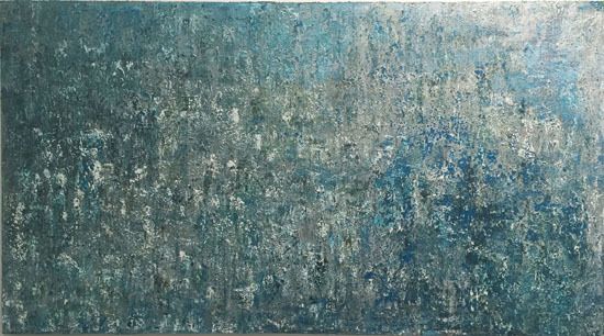 Blue Falls, 2014, Acrylic, lacquer, enamel and caulking on canvas, 60” x120” 