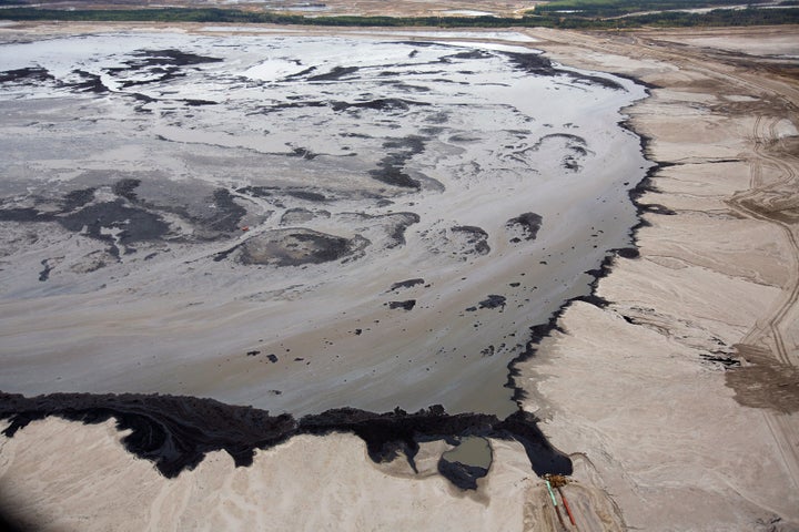 A Shell tailings pond at its tar sands operations near Fort McMurray, Alberta, on Sept. 17, 2014. Shell is one of the largest producers of crude oil in northern Alberta.