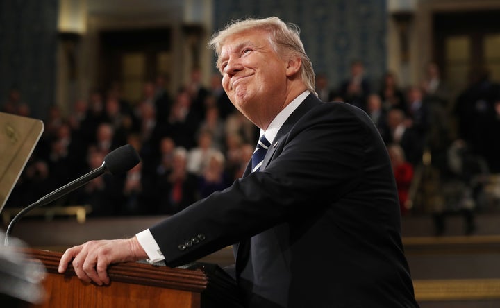 President Donald Trump arrives to deliver his first address to a joint session of Congress. He promoted family leave and child care policies but offered no details.