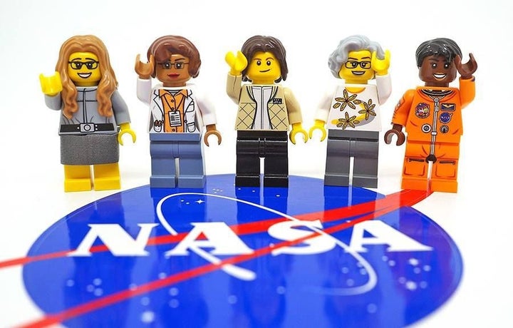 The set depicts, from left, computer scientist Margaret Hamilton, mathematician Katherine Johnson, astronaut Sally Ride, astronomer and executive Nancy Grace Roman and astronaut Mae Jemison.