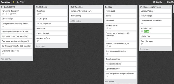 <p>Nat Eliason’s Trello.</p>