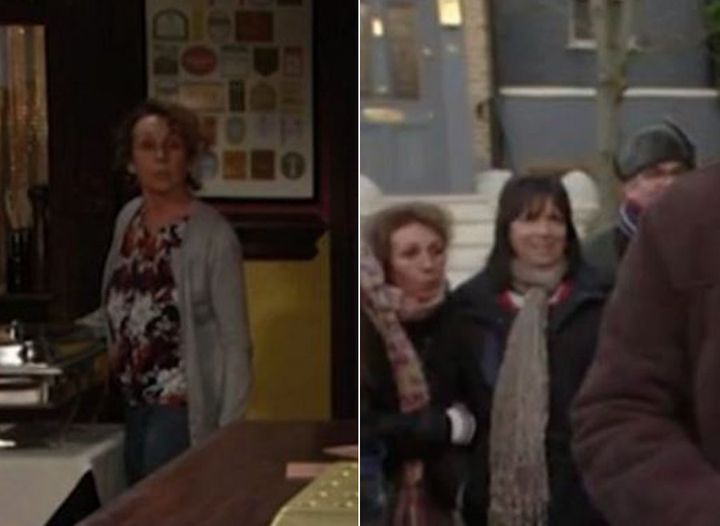 Barmaid Tracey was in two places at the same time on Tuesday's 'EastEnders'