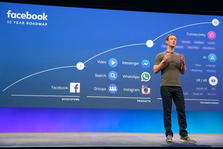 Mark Zuckerberg delivers his keynote address at Facebook’s F8 Developers Conference in 2016 in San Francisco