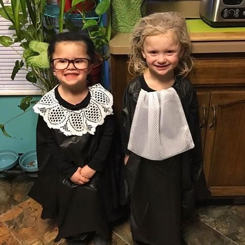 Candice Wilkins' twins, Ruby and Cora, dressed as Supreme Court Justice Ruth Bader Ginsburg and retired Supreme Court Justice Sandra Day O'Connor for "Superhero Day" at school.