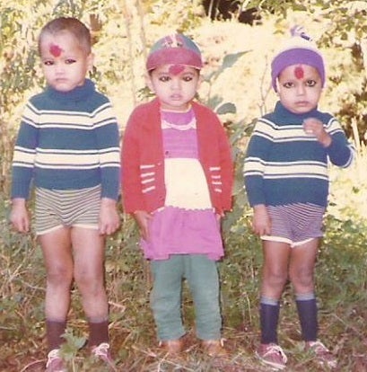 A young Kalpana (middle) with two of her cousins.