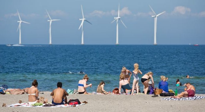 <p>Offshore wind turbines in the near-shore area off the Copenhagen coast </p>