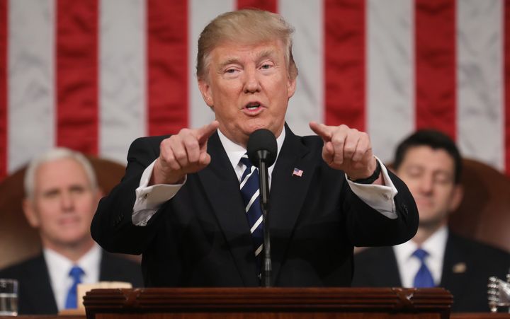 President Donald Trump delivers his first address to a joint session of Congress from the floor of the House of Representatives on Tuesday.