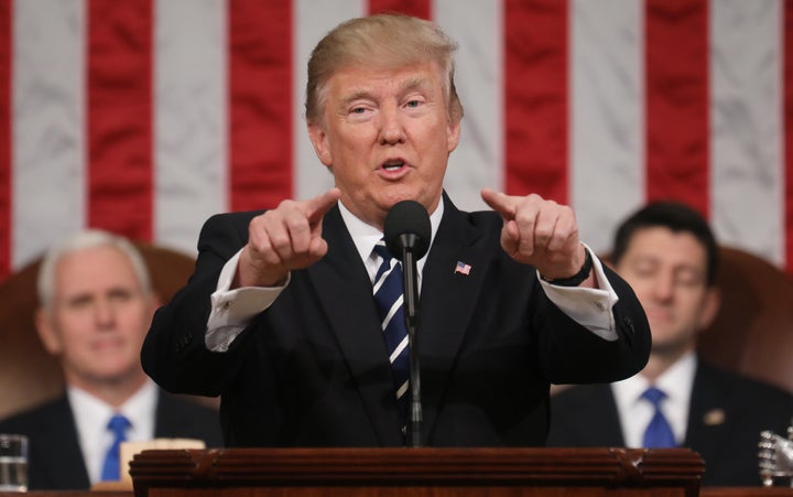 President Donald Trump delivers his first address to a joint session of Congress from the floor of the House of Representatives on Tuesday.