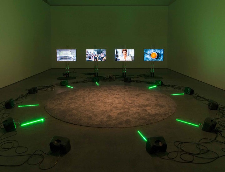 <p>Haroon Mirza, <em>ããã</em> (2016), Installation view, at Contemporary Art Gallery, Vancouver, Canada.</p>