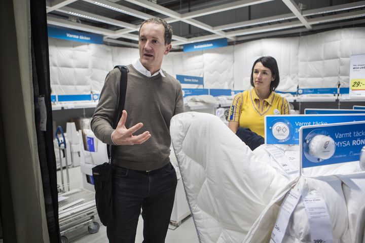 Steve Howard, chief sustainability officer for the Ikea Group, (left) during a tour of an Ikea store. 