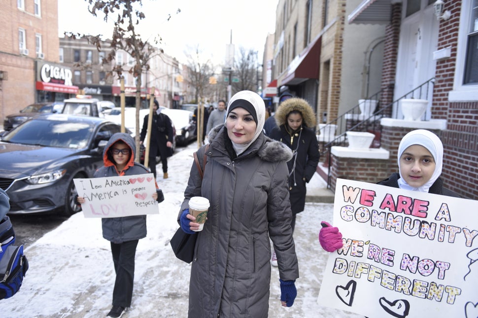 Linda Sarsour, executive director of the Arab American Association of New York, marches in Brooklyn in support of the local&n