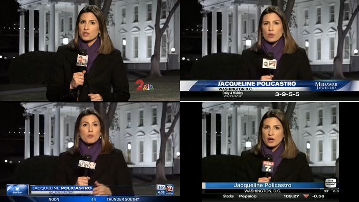 Jacqueline Policastro, Washington bureau chief for Gray television, appeared after Monday's dinner on local broadcasts in Anchorage, Green Bay, Flint and Roanoke.