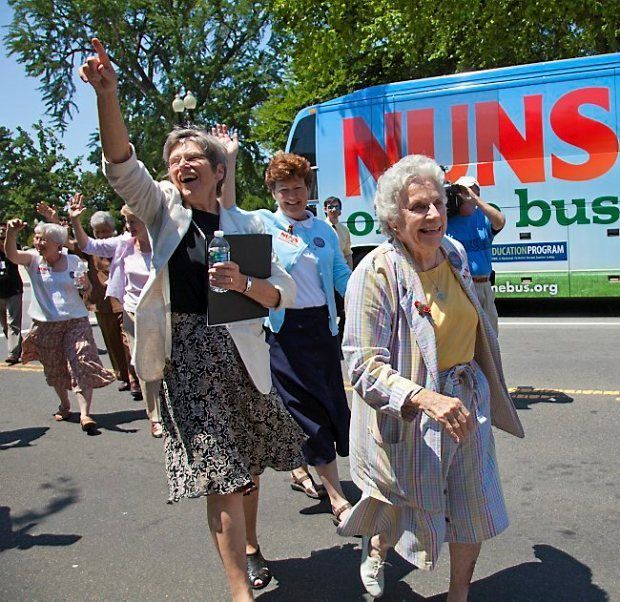 Sister Diane Donoghue (front) with Nuns on the Bus
