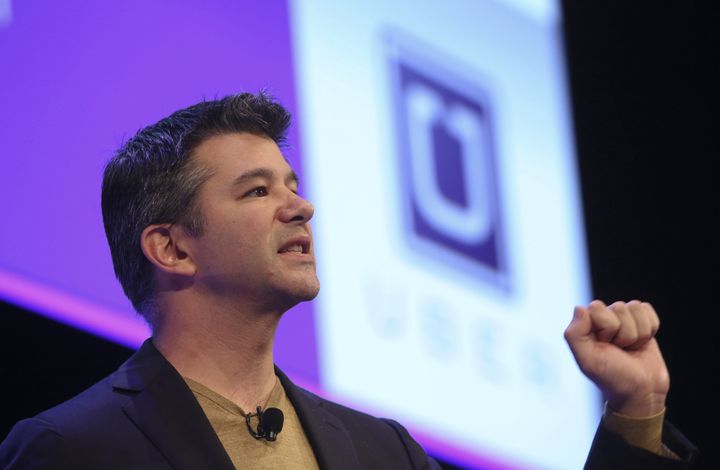 Former Uber CEO Travis Kalanick speaks in London on Oct. 3, 2014.