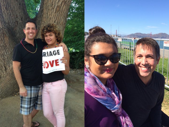 Scott and Erica at the Marriage Equality Rally in Sacramento, 2013; together at the Marina District in San Francisco, 2014