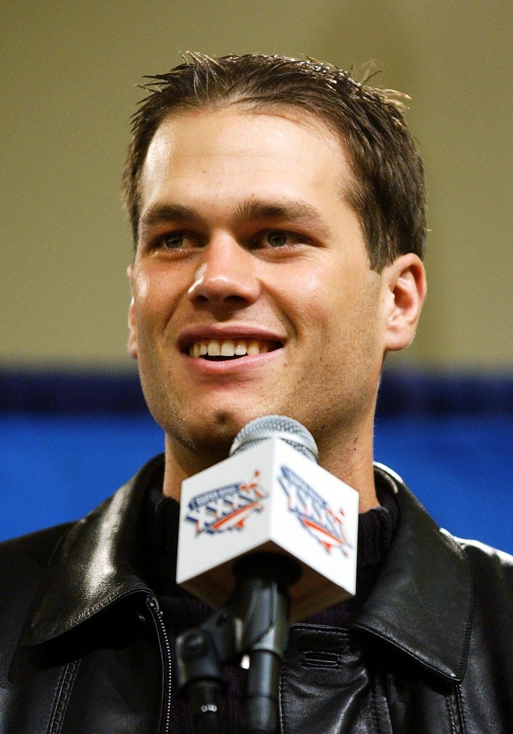 Tom Brady speaks at press conference 04 February, 2002, in New Orleans, La., where he was presented with the Most Valuable Player award for Super Bowl XXVI.