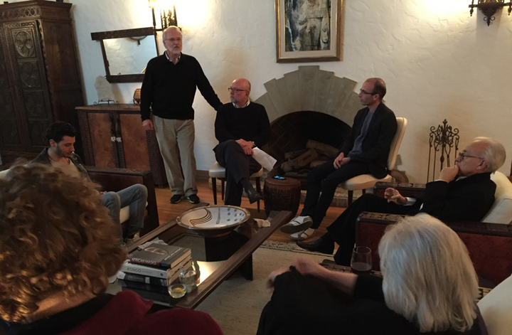 Yuval Harari (R) discussing i /Homo Deus with Berggruen Institute President Craig Calhoun (L) and WorldPost editor N