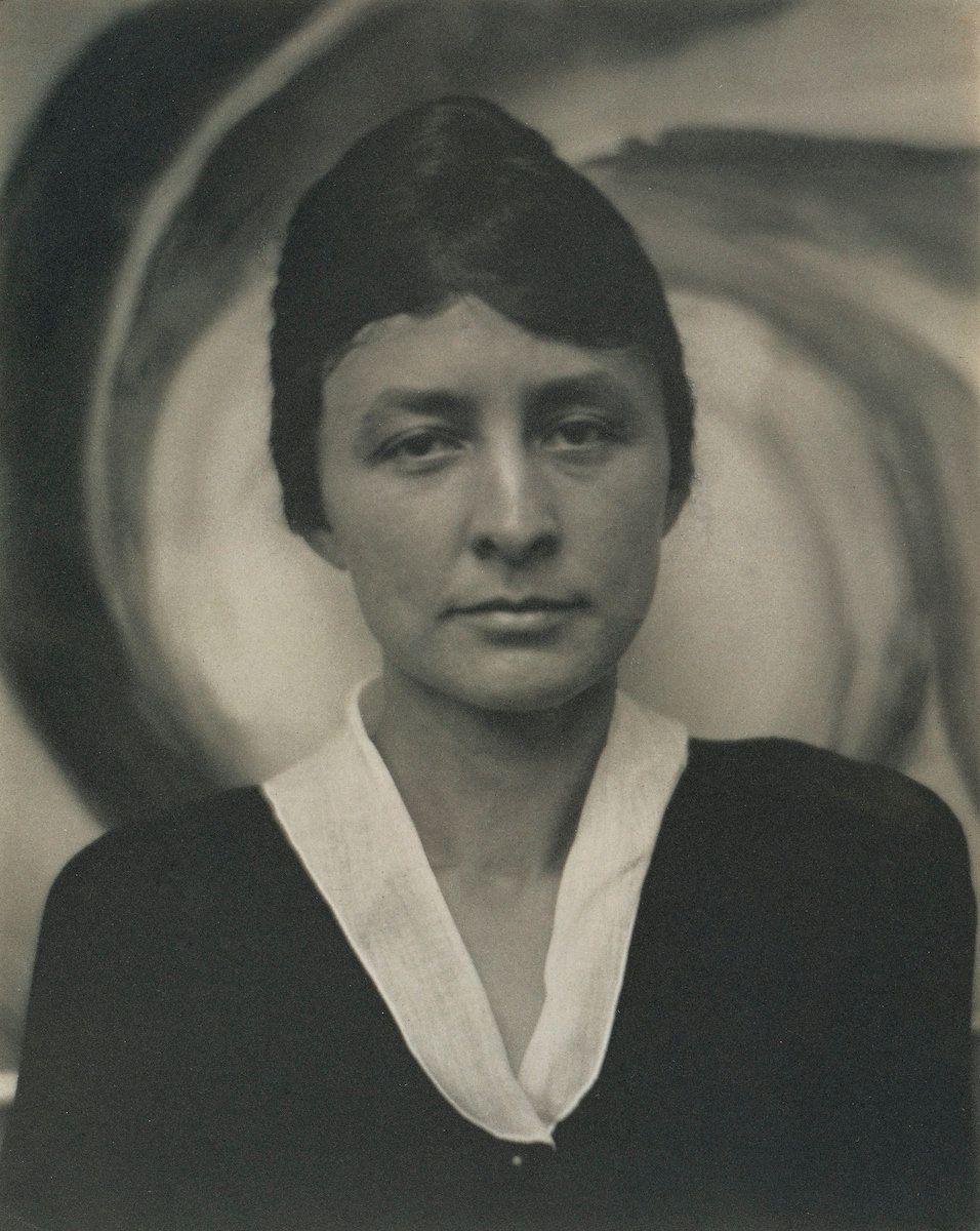 Alfred Stieglitz, portrait of Georgia O’Keeffe at 29, 1917, platinum print, 9⅝ by 7⅝ inches (24.3 by 19.4 centimeters).