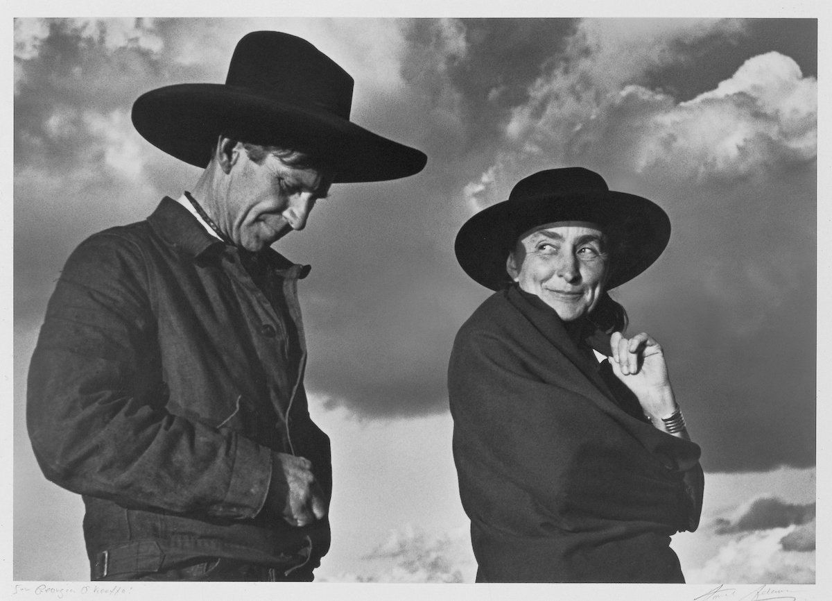 Ansel Adams, portrait of Georgia O’Keeffe and Orville Cox, 1937, gelatin silver print, 7¾ by 11 inches (19.7 by 27.9 centimeters).