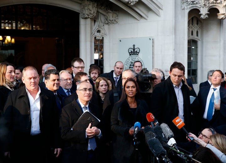 <strong>Miller speaks outside the Supreme Court in January, after it ruled in her favour</strong>