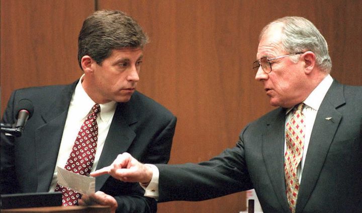 Mark Fuhrman is tested on the witness stand by defence counsel F Lee Bailey