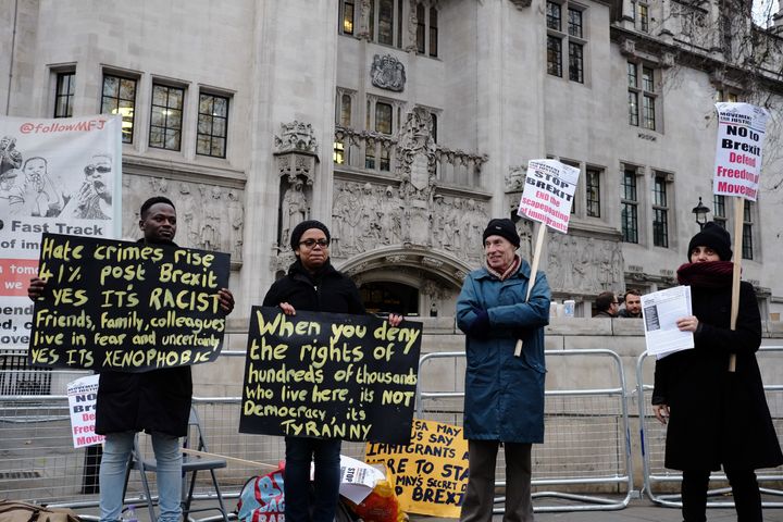 <strong>Anti-Brexit protesters outside the Supreme Court while Miller's case was being heard</strong>