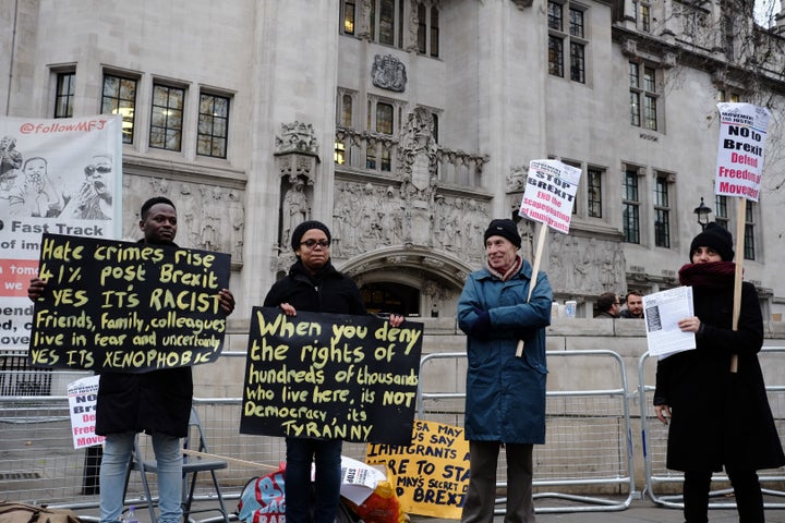 Anti-Brexit protesters outside the Supreme Court while Miller's case was being heard