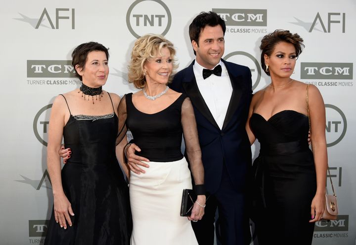Fonda poses with her daughter Vanessa, son Troy and daughter-in-law Simone in 2014.
