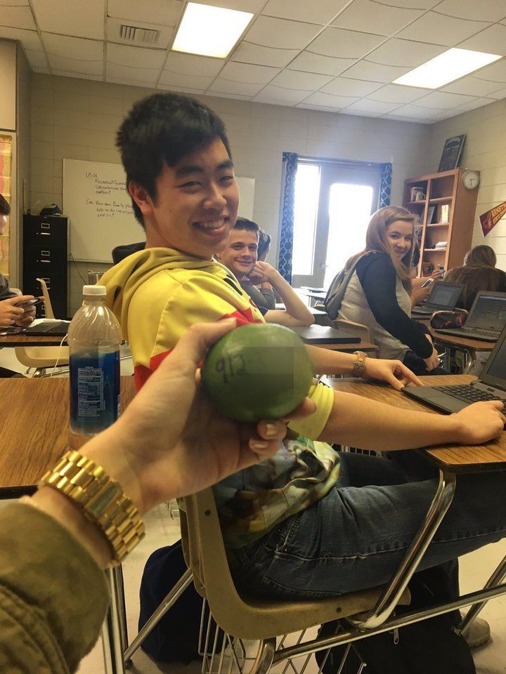 Michael Nguyen gave Salguero a lime with his number on it during class.