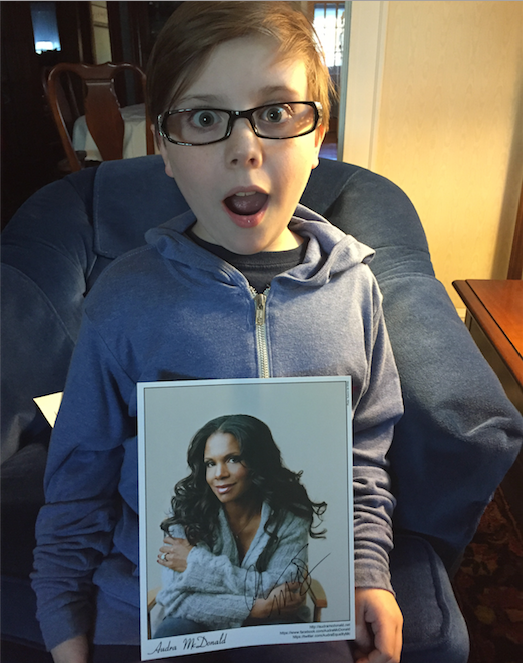 Brendan received a signed photograph of Audra McDonald from her assistant.