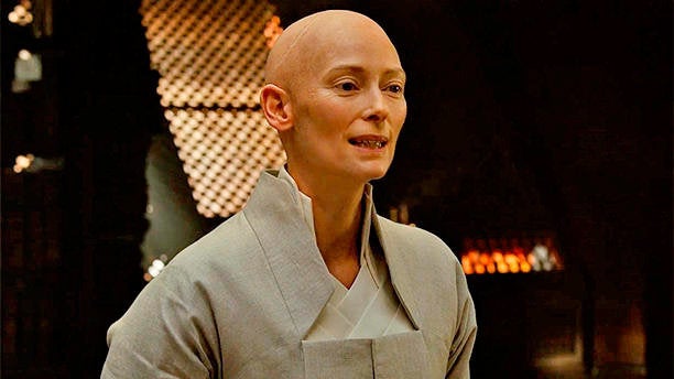 Swinton as a Tibetian mystic in “Doctor Strange.”