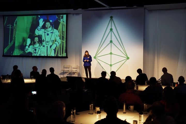 Former NASA Astronaut Cady Coleman addressing the LAUNCH Circular Innovation Summit in Portland. 