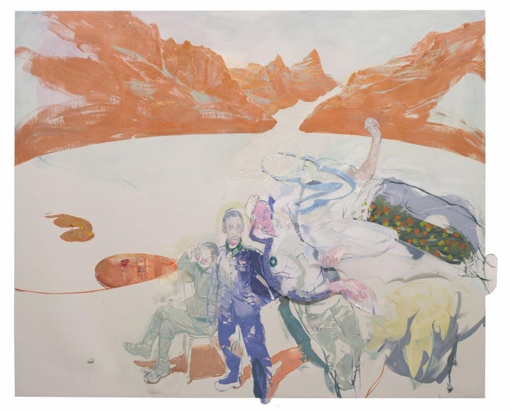 <p><em>Schmelzwasser, </em>2014, 165 x 200 cm, Oil, Acrylics and Collage on Linoleum</p>