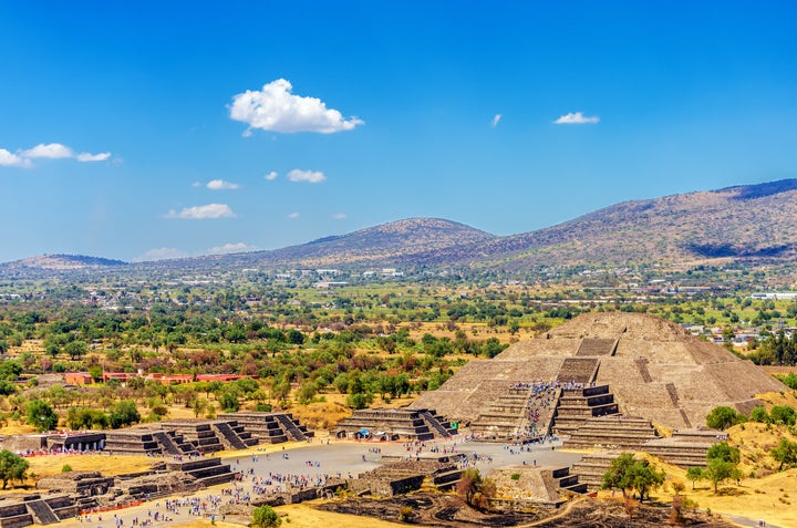 The ruins of <a href="http://whc.unesco.org/en/list/414" target="_blank">Teotihuacan</a> are about an <a href="https://www.google.com/maps/dir/Mexico+City,+CDMX,+Mexico/San+Juan+Teotihuacan+de+Arista,+State+of+Mexico,+Mexico/@19.5532373,-99.1433914,11z/data=!3m1!4b1!4m13!4m12!1m5!1m1!1s0x85ce0026db097507:0x54061076265ee841!2m2!1d-99.133208!2d19.4326077!1m5!1m1!1s0x85d1eaf94e01ddc9:0xc77ed523147164da!2m2!1d-98.8721186!2d19.685267" target="_blank">hour's drive away</a>.