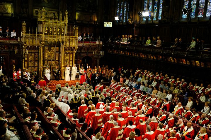 Queen Elizabeth reads the Queen's Speech during the State Opening of Parliament in the House of Lords