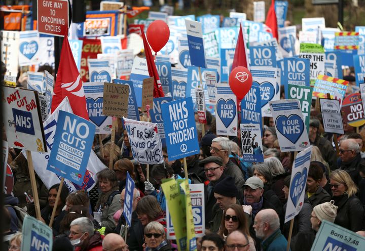 Tens of thousands of people have taken to the streets of London to protest about the future of the NHS