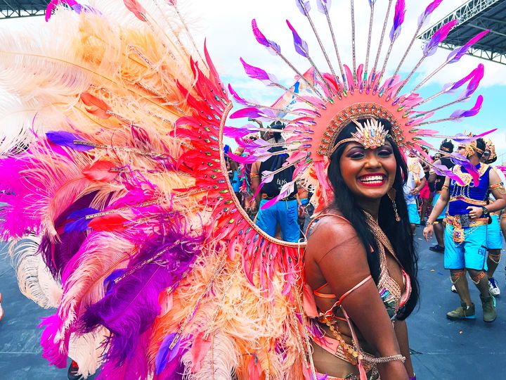 Bliss masquerader crossing the Socadrome stage at Trinidad & Tobago Carnival