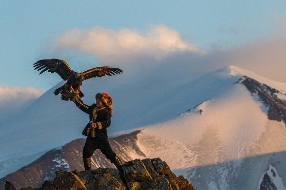 Aisholpan training with her father’s eagle in Mongolia http://www.svidensky.com/projects/the-eagle-huntress