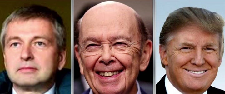 Russian billionaire Dmitry Rybolovlev (left), Commerce Secretary Wilbur Ross (center), President Donald J. Trump (right)