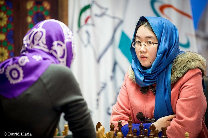 Tan Zhongyi during Game 1 of the final of the Women’s World Championship, which ended in a draw. 