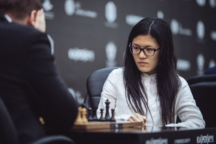  Hou Yifan playing during the Grand Prix in Sharjah last month. She is the only woman in the Grand Prix for the overall title. 