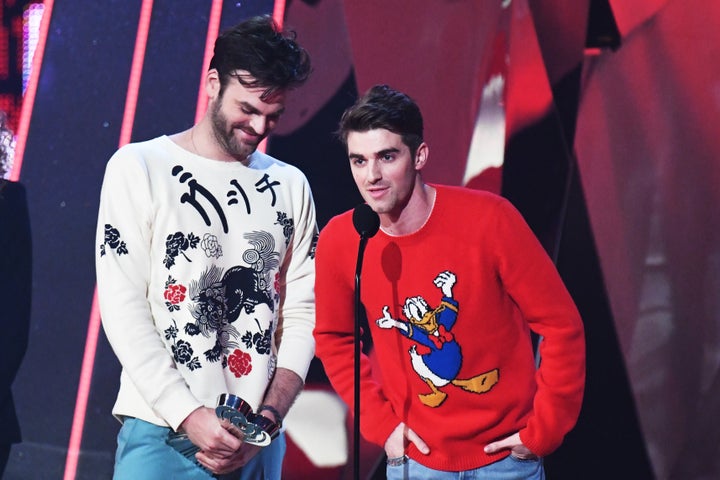 Recording artists Andrew Taggart and Alex Pall of the Chainsmokers accept the award for Best New Artist onstage at the 2017 iHeartRadio Music Awards. 