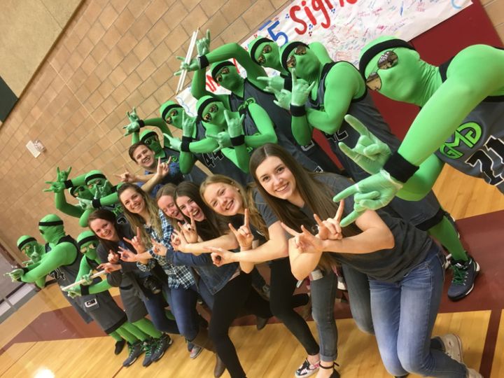 Utah Valley University’s Green Man Group hosts a lunchtime performance for Maple Mountain high school students. Over 300 students and spoke about the importance of knowing the five signs of someone suffering with mental illness. 