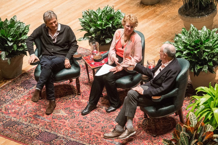 <p>Alain Boublil, Marva Barnett, and Claude-Michel Schönberg on UVA’s Old Cabell Hall stage, February 23, 2017</p>