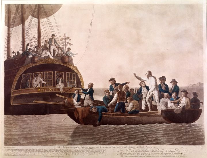 An etching of the Mutiny on the Bounty, on display at the British Museum in London 